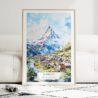 Zermatt Watercolor Art Print - Wood Frame standing on Floor