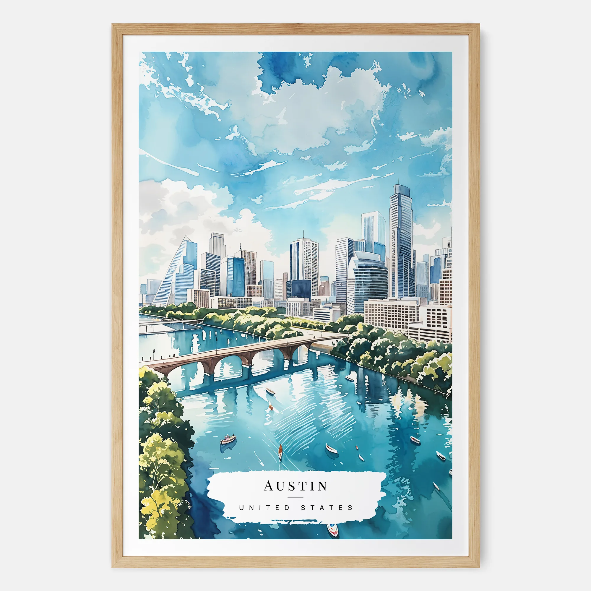 Austin Texas Skyline Watercolor Print