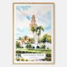 00 - Balboa Park California Tower Watercolor Art Print - Main - Wood Frame