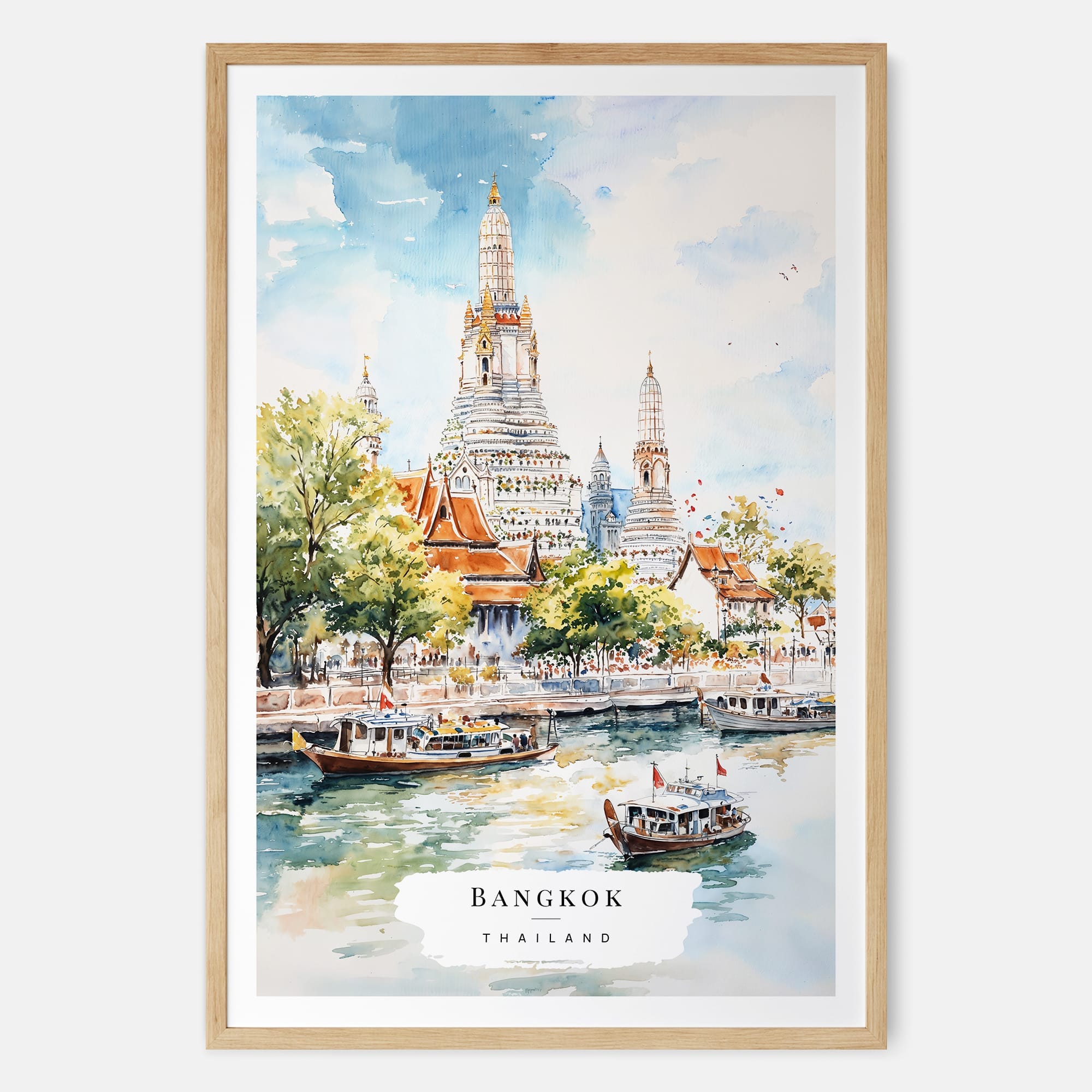Bangkok Wat Arun Watercolor Print – Thailand Travel Art Print