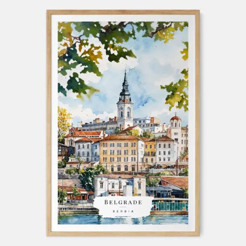 00 - Belgrade Watercolor Art Print - Main - Wood Frame