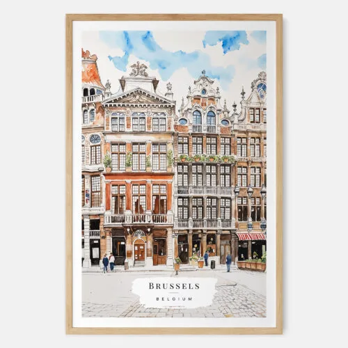 00 - Brussels Watercolor Art Print - Main - Wood Frame
