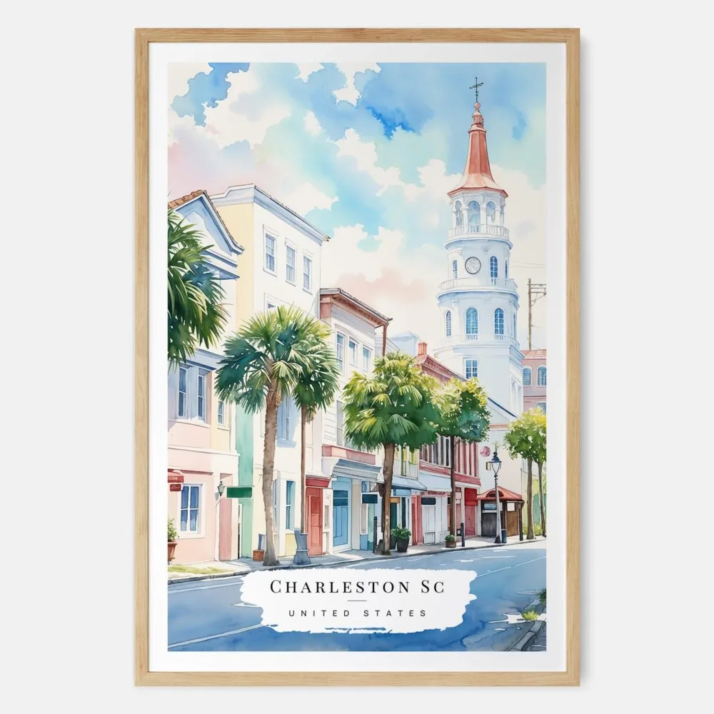 00 - Charleston SC Watercolor Art Print - Main - Wood Frame 00 - Charleston SC Watercolor Art Print - Main - Wood Frame