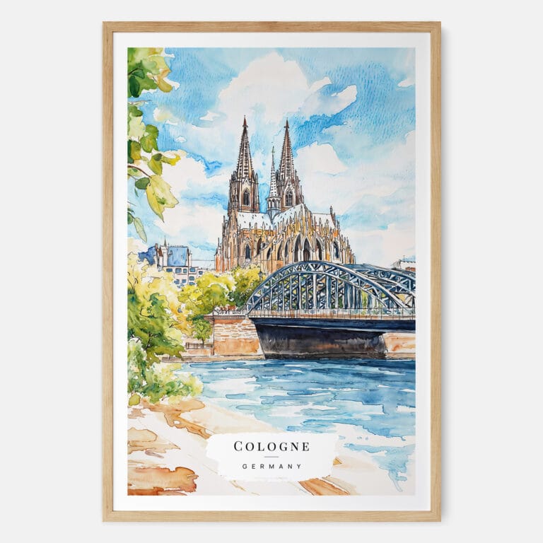 00 - Cologne Cathedral Watercolor Art Print - Main - Wood Frame