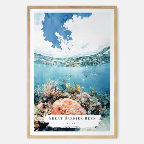 00 - Great Barrier Reef Watercolor Art Print - Main - Wood Frame