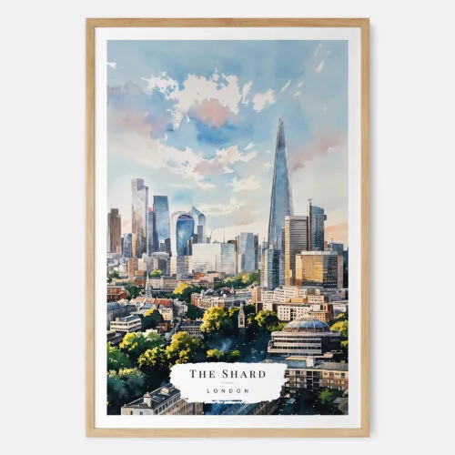 00 - London The Shard Watercolor Art Print - Main - Wood Frame