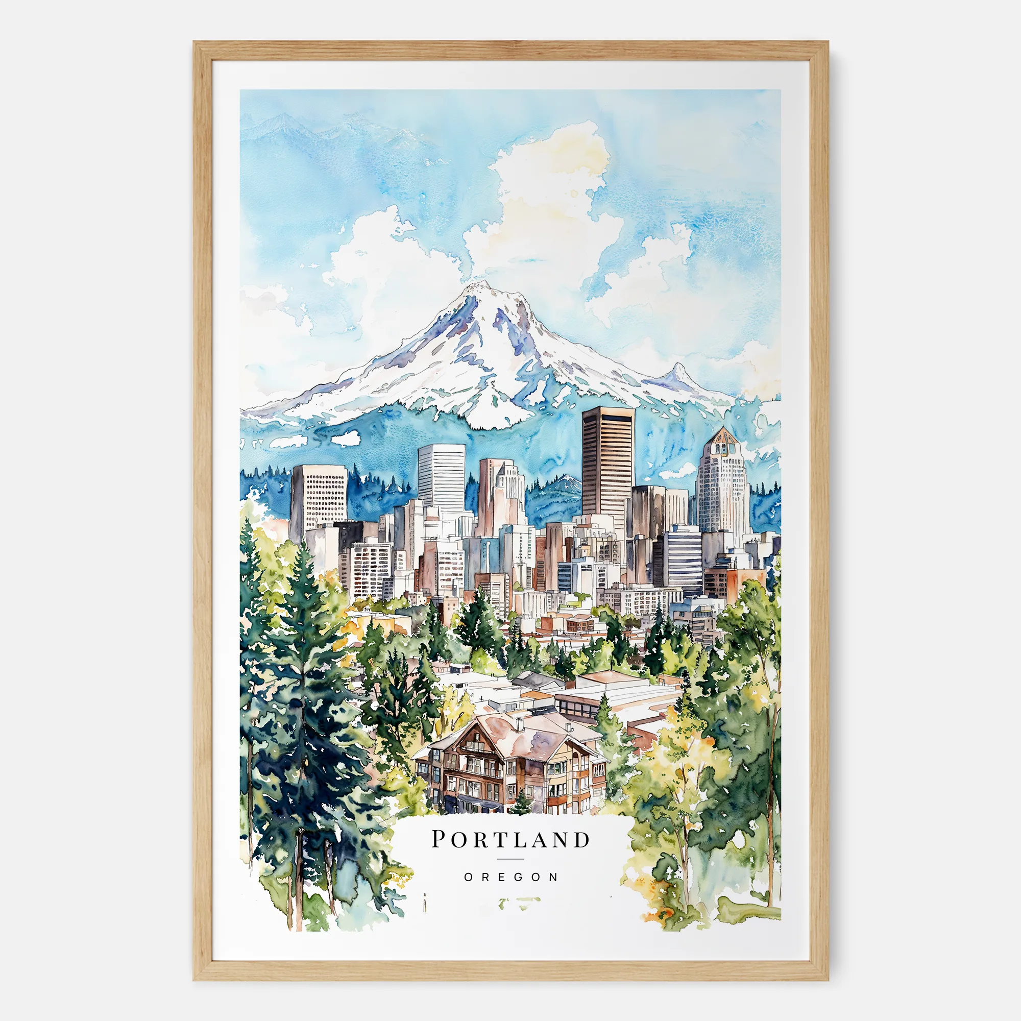 Portland Oregon Skyline Watercolor Print