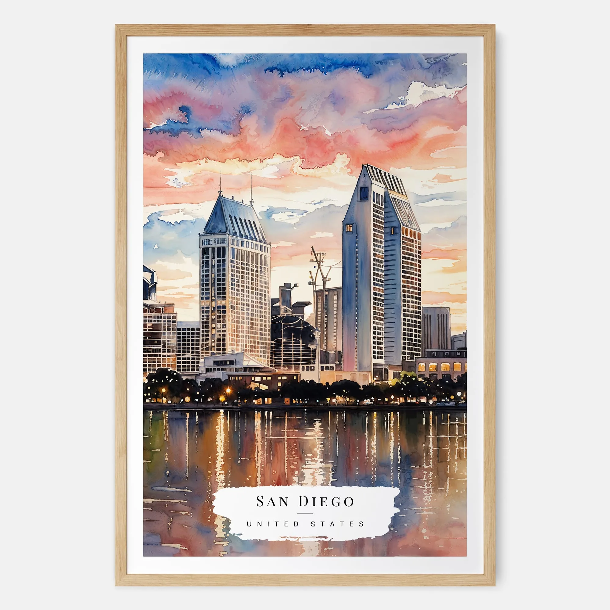 San Diego Skyline Watercolor Print