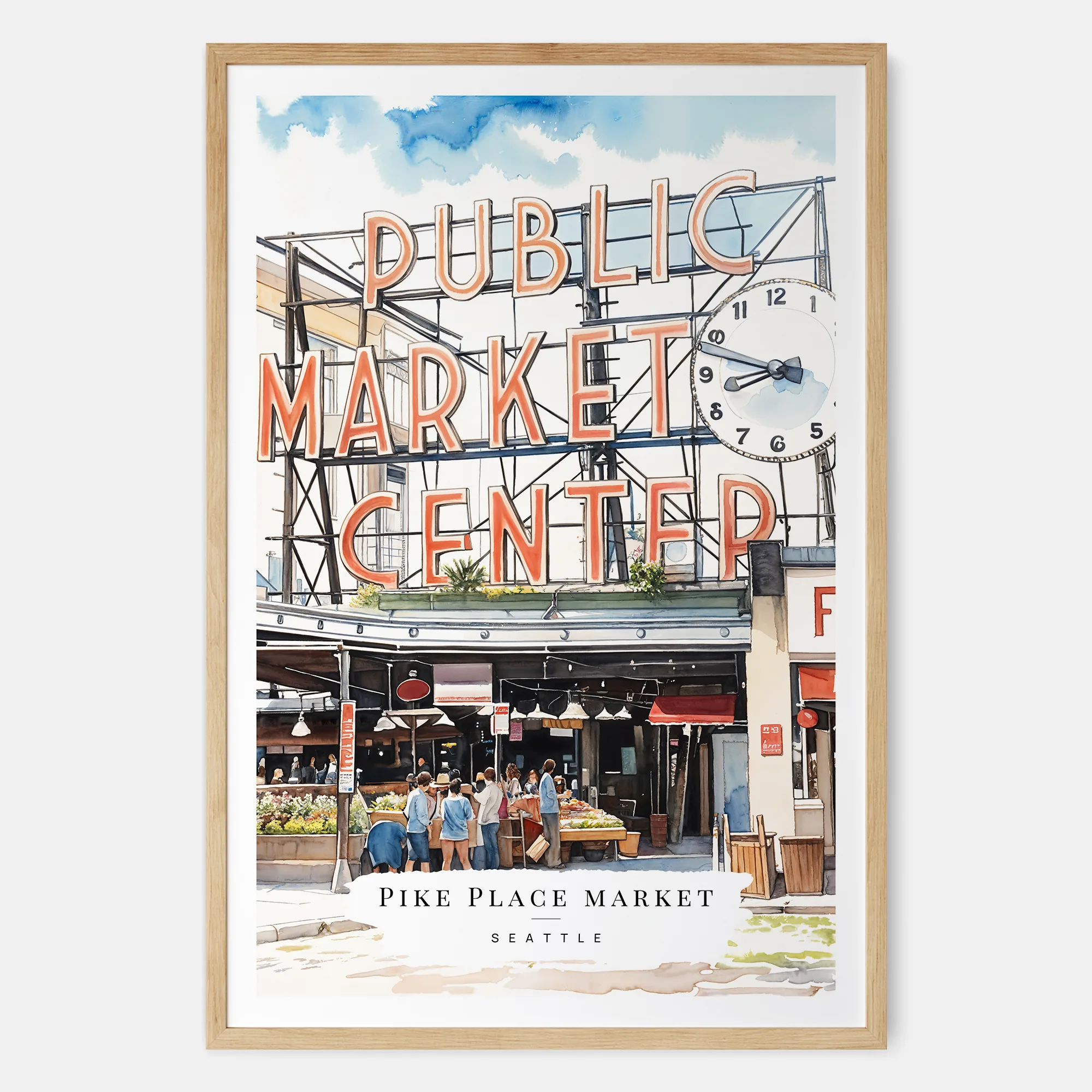 Pike Place Market Seattle Watercolor Print