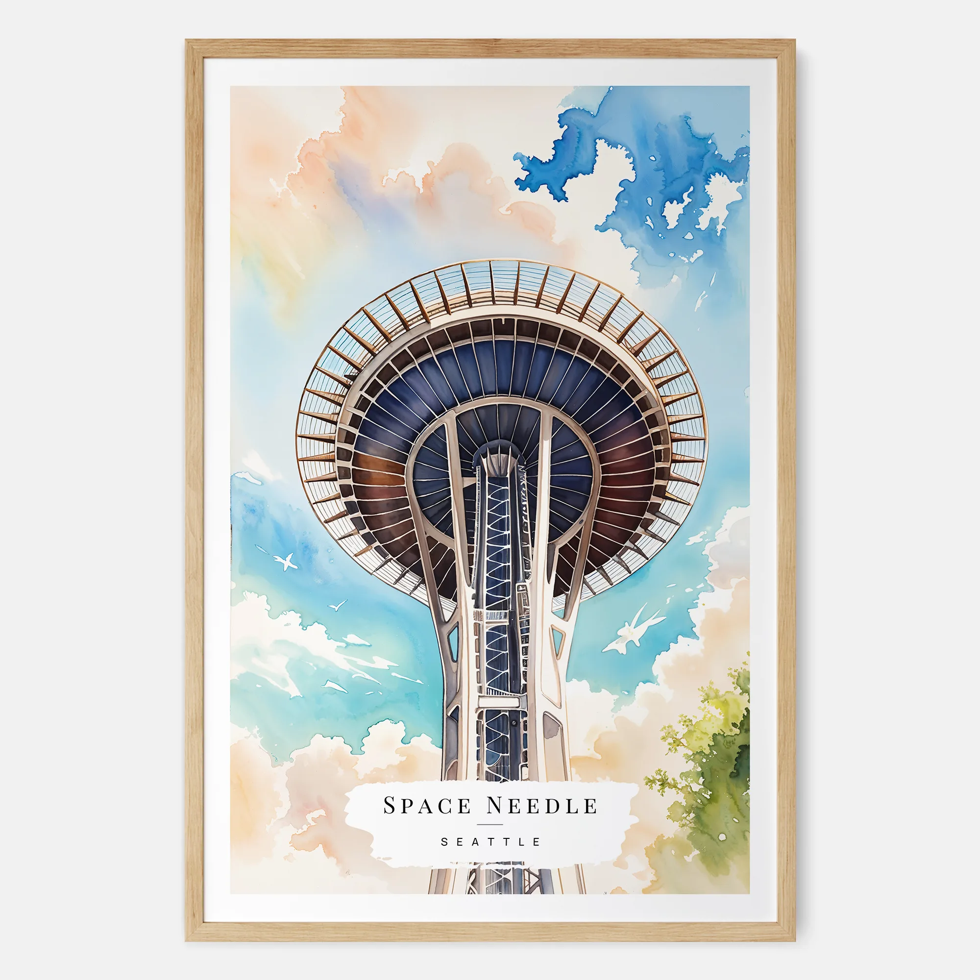 Space Needle Watercolor Print - Seattle Washington Travel Art Print