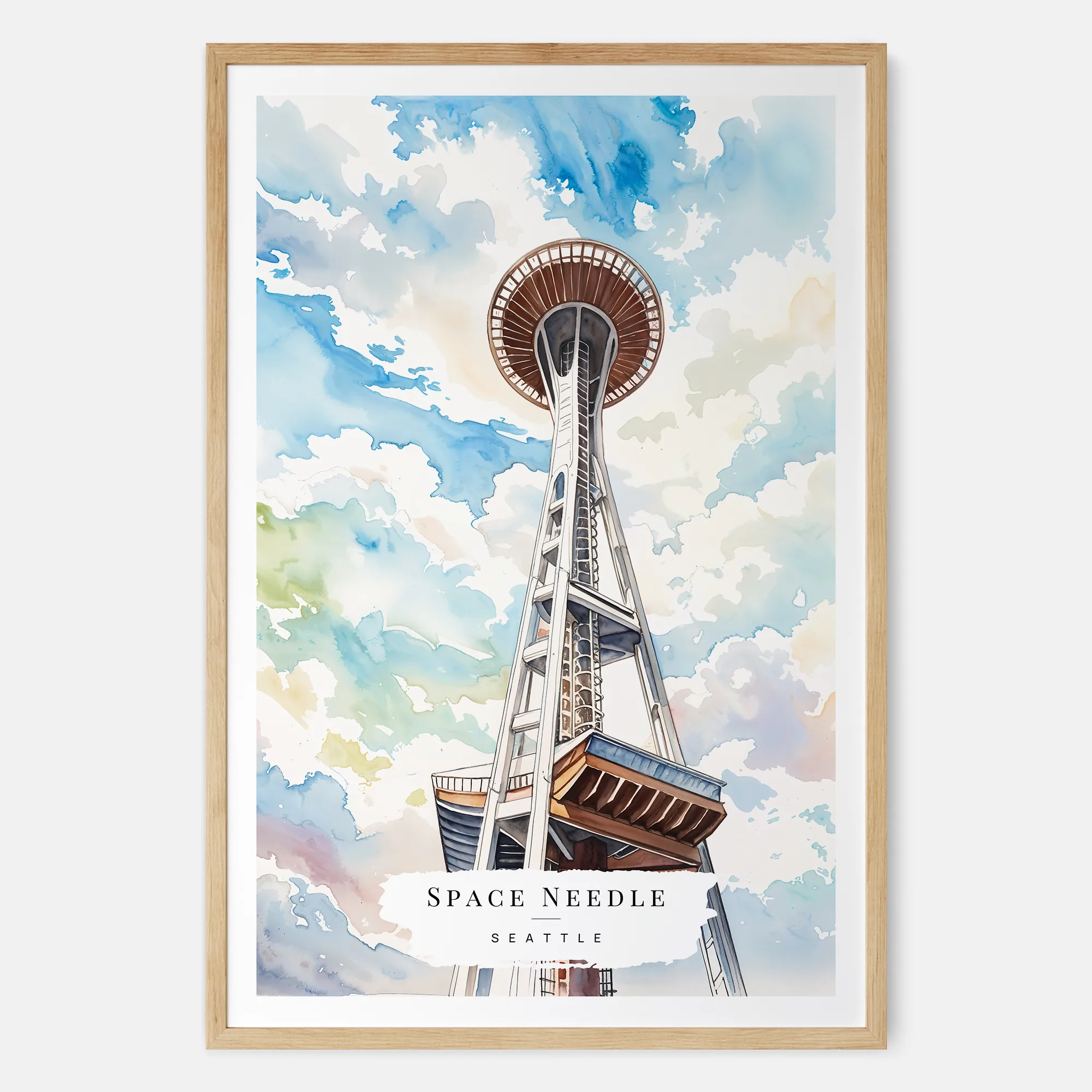 Seattle Washington Watercolor Print featuring Iconic Space Needle