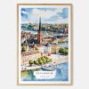 00 - Stockholm Skyline Watercolor Art Print - Main - Wood Frame