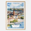 00 - Stockholm Skyline Watercolor Art Print - Main - Wood Frame