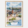 00 - Stockholm Skyline Watercolor Art Print - Main - Wood Frame