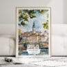 01 - Framed Belgrade Watercolor Wall Art leaning against couch - Portrait