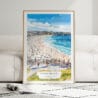 01 - Framed Bondi Beach Watercolor Wall Art leaning against couch - Portrait