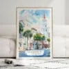 01 - Framed Charleston SC Watercolor Wall Art leaning against couch - Portrait