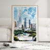 01 - Framed Chicago Millennium Park Watercolor Wall Art leaning against couch - Portrait