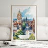 01 - Framed Edinburgh Skyline Watercolor Wall Art leaning against couch - Portrait