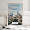 01 - Framed London The Shard Watercolor Wall Art leaning against couch - Portrait