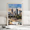 01 - Framed Melbourne Watercolor Wall Art leaning against couch - Portrait