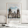 01 - Framed Mexico Metropolitan Cathedral Watercolor Wall Art leaning against couch - Portrait