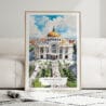 01 - Framed Mexico Palacio de Bellas Artes Watercolor Wall Art leaning against couch - Portrait