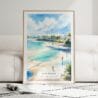 01 - Framed San Diego Beach Watercolor Wall Art leaning against couch - Portrait