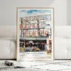 01 - Framed Seattle Pike Place Market Watercolor Wall Art leaning against couch - Portrait