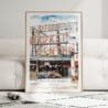 01 - Framed Seattle Pike Place Market Watercolor Wall Art leaning against couch - Portrait