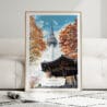 01 - Framed Seoul N Seoul Tower Korea Watercolor Wall Art leaning against couch - Portrait