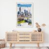 02 - Atlanta Skyline Watercolor Art Print Hanging above Shelf