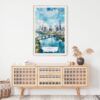02 - Austin Texas Watercolor Art Print Hanging above Shelf