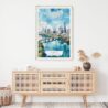 02 - Austin Texas Watercolor Art Print Hanging above Shelf