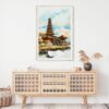 02 - Bali Temple Watercolor Art Print Hanging above Shelf