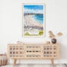 02 - Bondi Beach Watercolor Art Print Hanging above Shelf