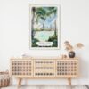 02 - Brisbane Streets Beach Watercolor Art Print Hanging above Shelf