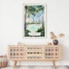 02 - Brisbane Streets Beach Watercolor Art Print Hanging above Shelf