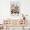 02 - Brussels Watercolor Art Print Hanging above Shelf