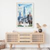 02 - Chicago Willis Tower Watercolor Art Print Hanging above Shelf