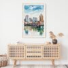 02 - Cincinnati Ohio Watercolor Art Print Hanging above Shelf