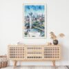 02 - Dallas Texas Watercolor Art Print Hanging above Shelf