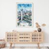 02 - Dallas Texas Watercolor Art Print Hanging above Shelf