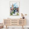 02 - Edinburgh Skyline Watercolor Art Print Hanging above Shelf