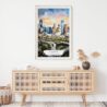 02 - Houston Texas Watercolor Art Print Hanging above Shelf