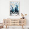 02 - London Business Skyline Watercolor Art Print Hanging above Shelf