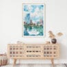 02 - Milwaukee Skyline Watercolor Art Print Hanging above Shelf