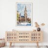 02 - Munich Marienplatz Watercolor Art Print Hanging above Shelf