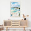 02 - San Diego Beach Watercolor Art Print Hanging above Shelf