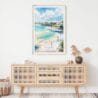 02 - San Diego Beach Watercolor Art Print Hanging above Shelf